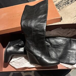 Coach Black Leather Wedge Boots